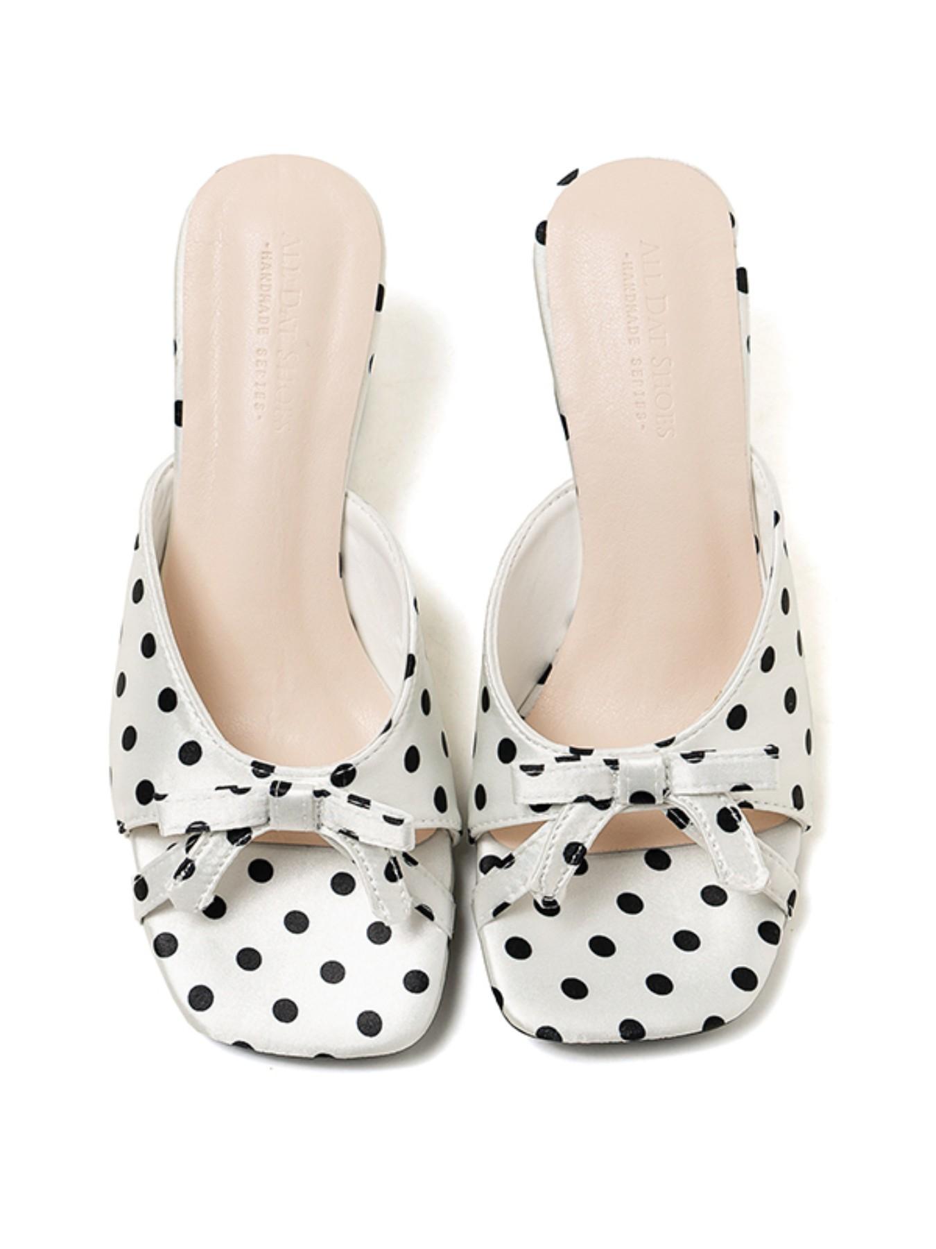 Women's French Style Sandals, Polka Dot Bow Tie Slippers, Summer 2026 New Outdoor Open-Toe Mid-Heel Flat Shoes, Boho Fashion, Footwear