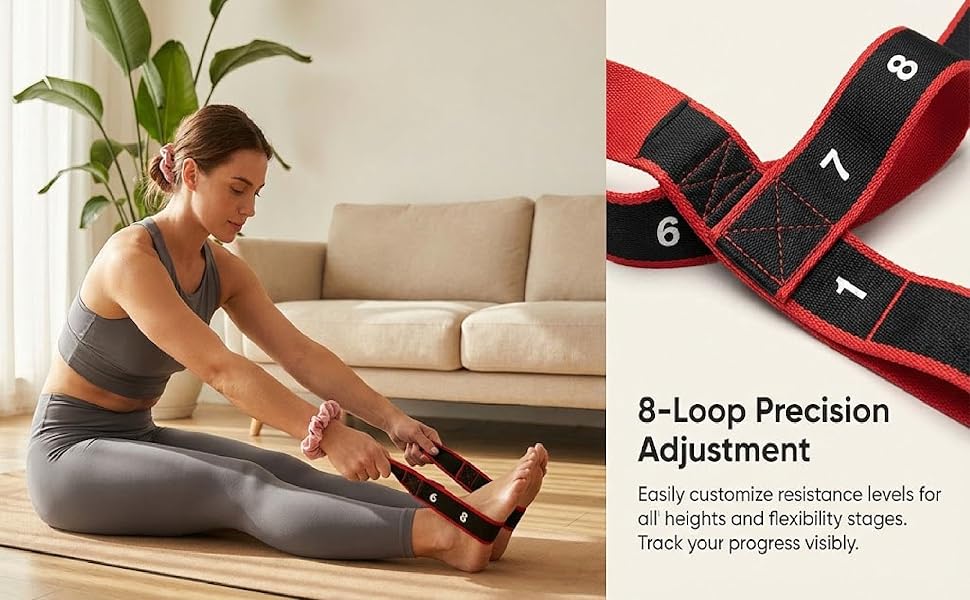 Multi-loop Yoga Stretch Strap with Numbers, Non-slip Fabric Resistance Band for Flexibility, Mobility & Home Workout