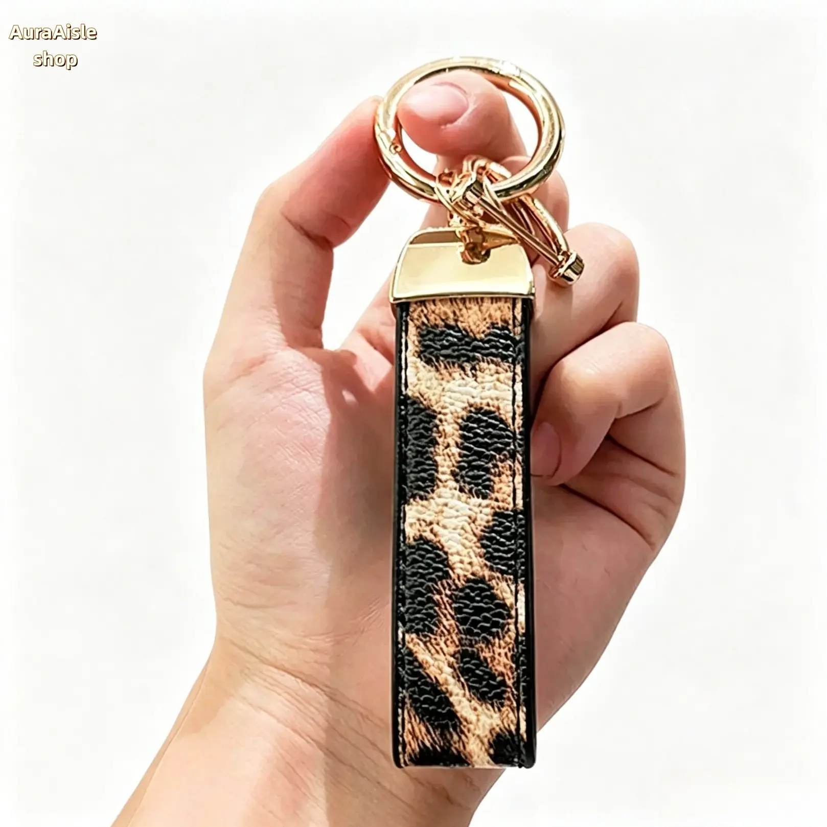 Leopard-Print Keychain, Anti-Lost D-Ring PU Leather Keyring, Stylish Wear-Resistant Key Pendant, Daily Carry Accessory For Vehicle Keys, Handbag & Household Keys, Fashion Accessory For Women & Men