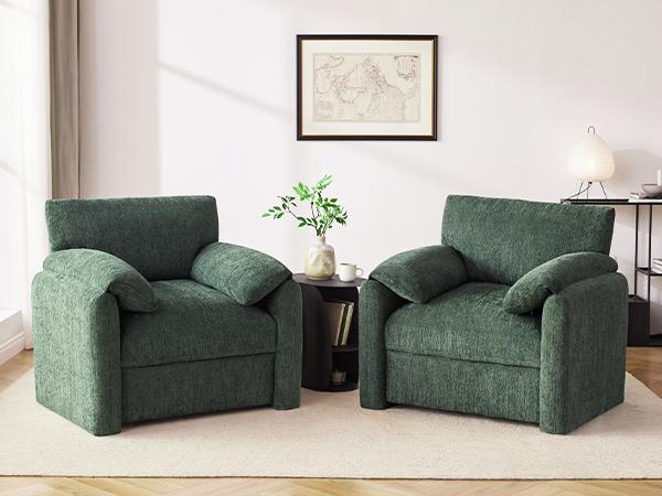Chenille Oversized Armchair, 38.6" Wide Accent Chairs for Living Room & Bedroom Modern Lounge Chair, Upholstered Mid-Century Reading Chair, Comfy Living Room Chair, Single Sofa Chair