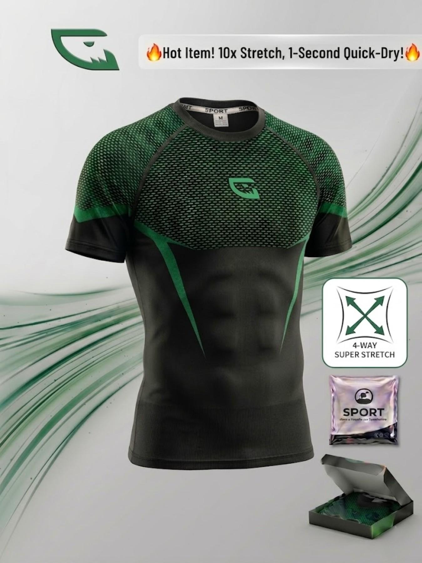 Men's Fitness Sport T-Shirt, Sporty Style, 10x Stretch, Quick Dry, Sweat-Wicking, Breathable, Ideal for Gym Training, Casual Wear