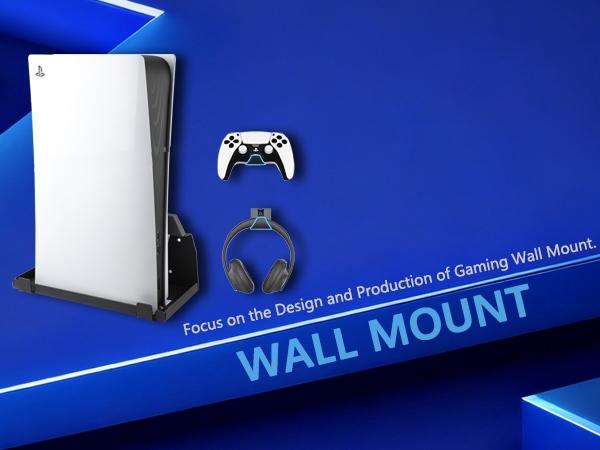 GETYEA Wall Mount Stand for Ps5 and Ps5 Slim Console, Vertical Holder Set, Controller Hook Included, Playstation 5 Accessories