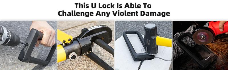 ROCKBROS Heavy Duty Anti Theft Bike U Lock with Cable Silicone Cover (Max 22.5MM + 1.2M/4Ft Steel Cable + Mounting Bracket)