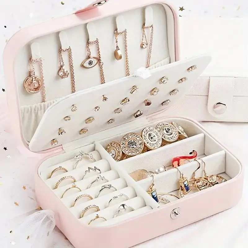 Portable Travel Jewelry Box, PU Leather Small Organizer Case, Necklace Holder Organizer, Removable Dividers, Storage for Earrings, Rings, Necklaces, Bracelets, Ideal Gift
