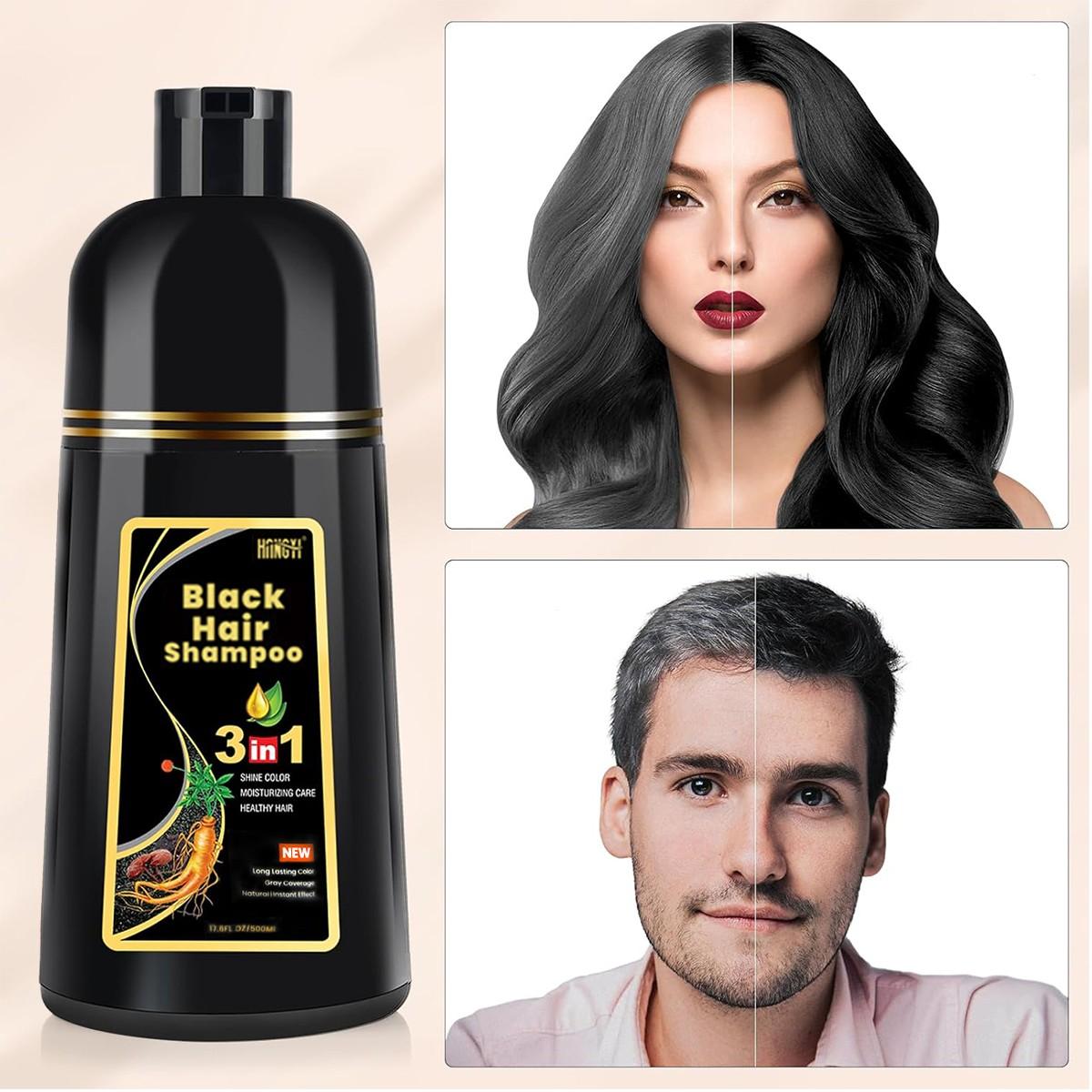 500ml Hair Dye Shampoo 3 in 1, Herbal Ingredients, Contains Ginseng Extract, Can covergray hairs, Natural Haircoloring, Plant Haircare, black hairdye, Salon