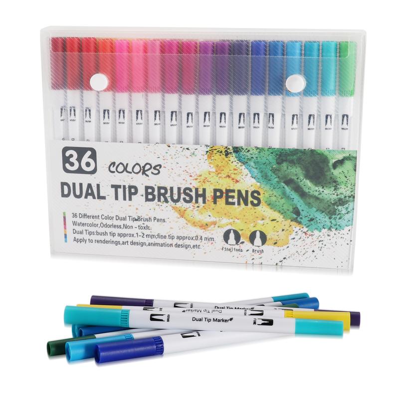 Double-Ended Watercolor Pens Set, Fine Tip, Brush Marker Pen, Non-Toxic Washable Markers, Ideal for Adult Artists Drawing & Coloring, Acrylic Paint Markers