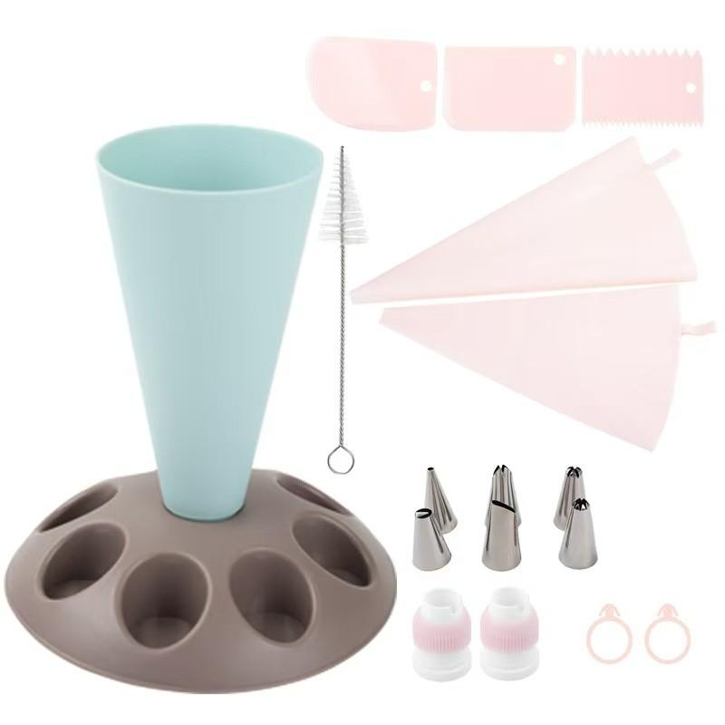 18-Piece Multi-Head Icing Bag Stand Set, Cake Decorating Kit, Convenient Frosting Piping Bag Holder, Includes Various Nozzle Shapes, Ideal for Professional & Home Baking