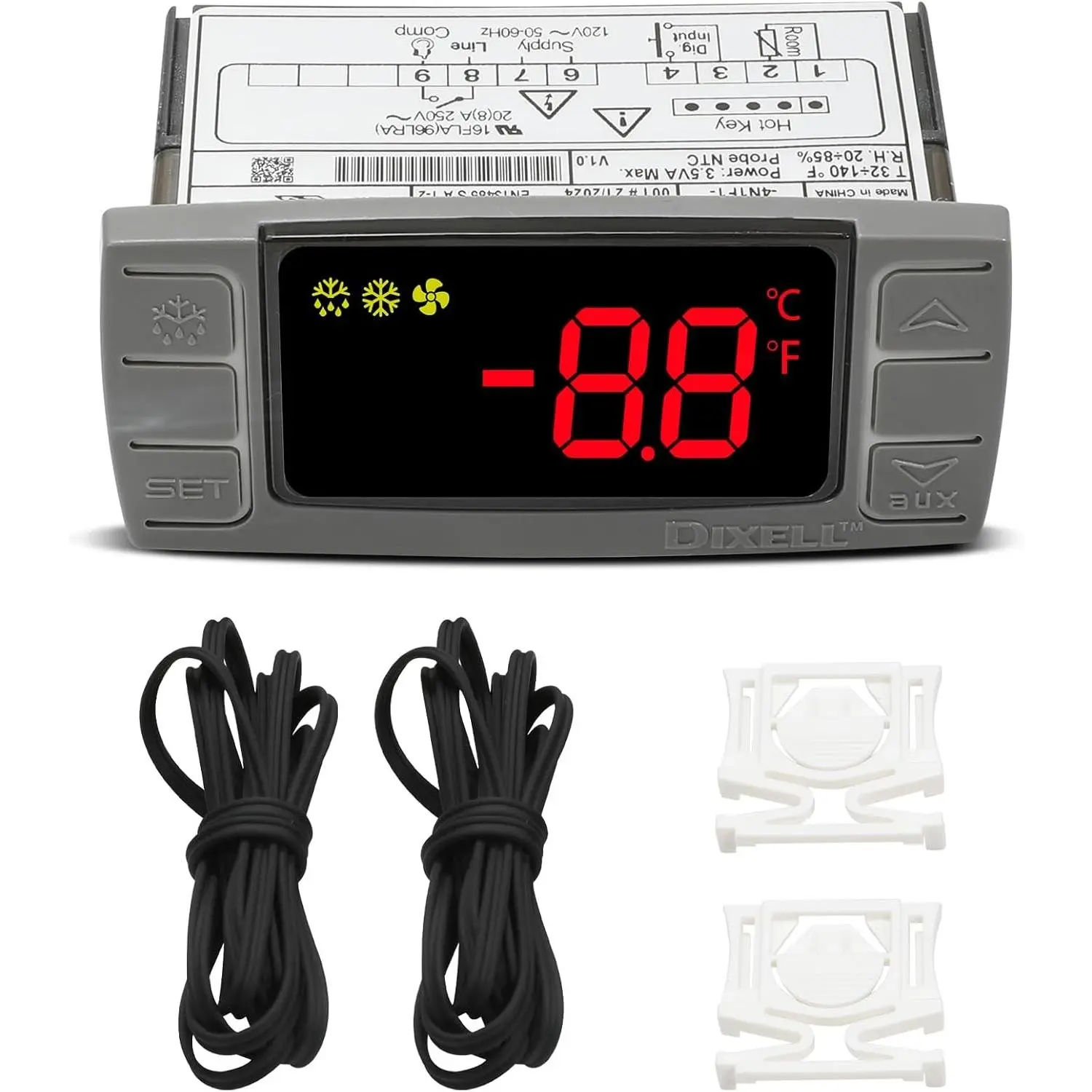 120V 50-60Hz Commercial Refrigerator/Freezer Temperature Controller Replacement with Temperature Sensor Probes and Clasp