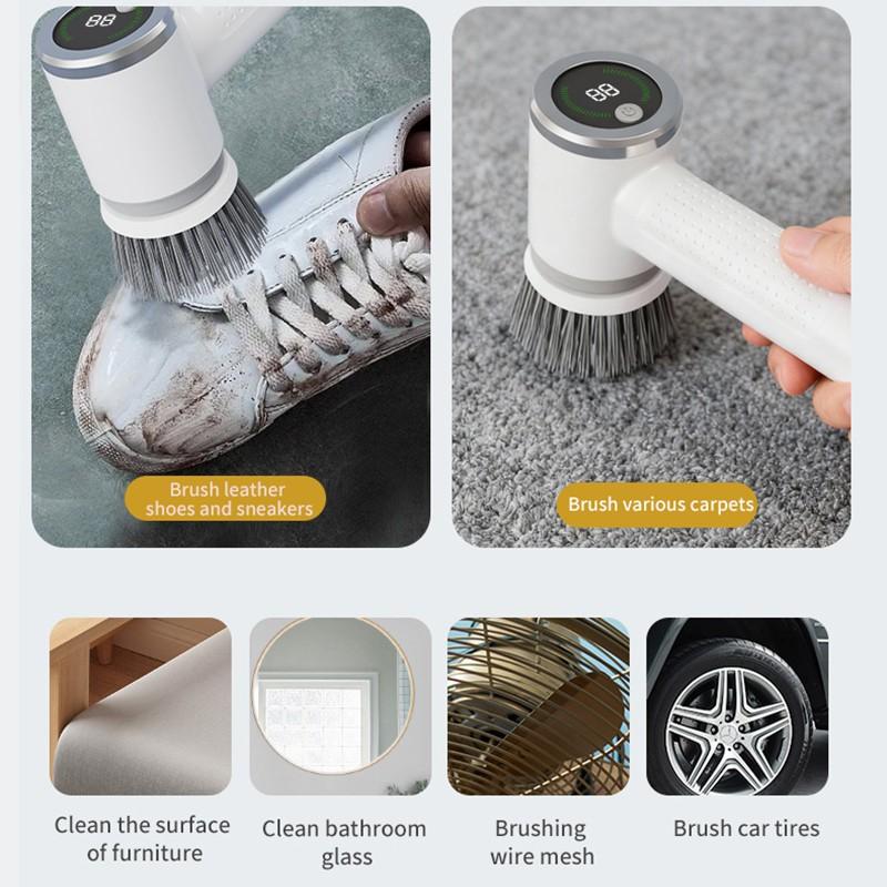 Multifunctional Cleaning Brush, Automatic Electric Cleaner, USB Rechargeable, Silent Handheld Wireless, Replaceable Heads, Kitchen & Bathroom