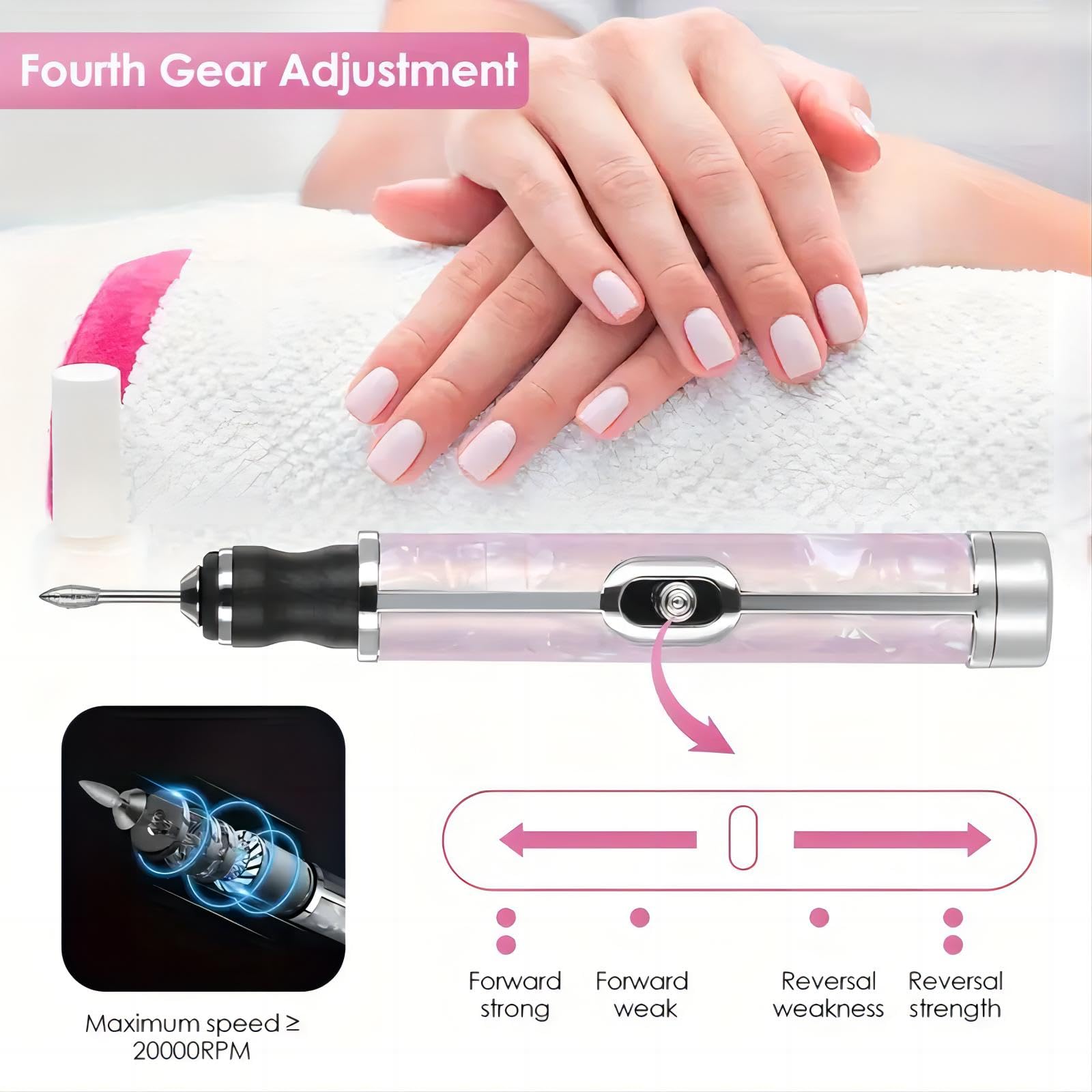 Professional Cordless Electric Nail Drill, Max 20000RPM 4Speed Adjustable Rechargeable Nail File Kit with 18 Nail Drill Bits for Thick Toenails, Portable Manicure Pedicure Tool for Hand Foot Care, Home Salon Nail Care Set