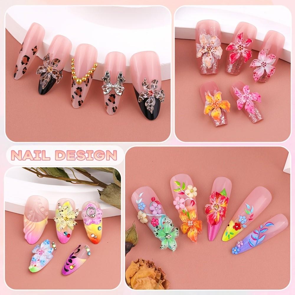 50 Resin Flower Nail Art Decorations, 1.2-1.4cm, Soft Elastic, Vibrant Colors, Leopard Print, Non-Fading 3D Nail Accessories, DIY, Salon, Home Use