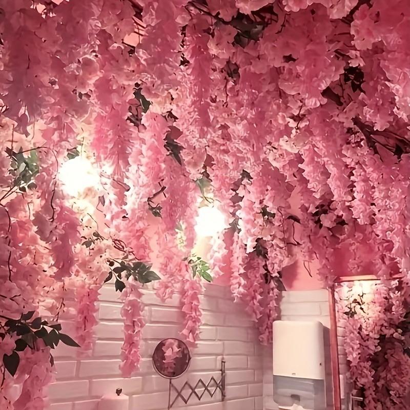 A Set of 30 Pink Artificial Wisteria Flowers for Hanging Decoration - Synthetic Vines for Decorative Purposes, And Indoor/Outdoor Decor, Suitable for Family Gatherings, Perfect for Ceiling Coverage, Weddings, Celebrations, Festivals Fake Flowers