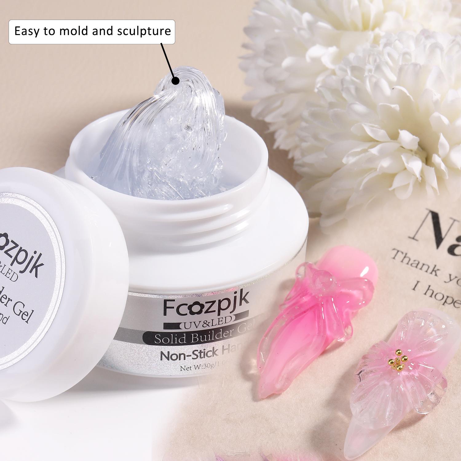 Fcozpjk 30g Solid Builder Gel For Nails and 15g Liner Gel Polish Clear Non-sticky Hard Gel for Nail with Silicone Carving Pen 3D Sculpting Gel Building Gel Nail Extension Gel Nail Salon Supplies