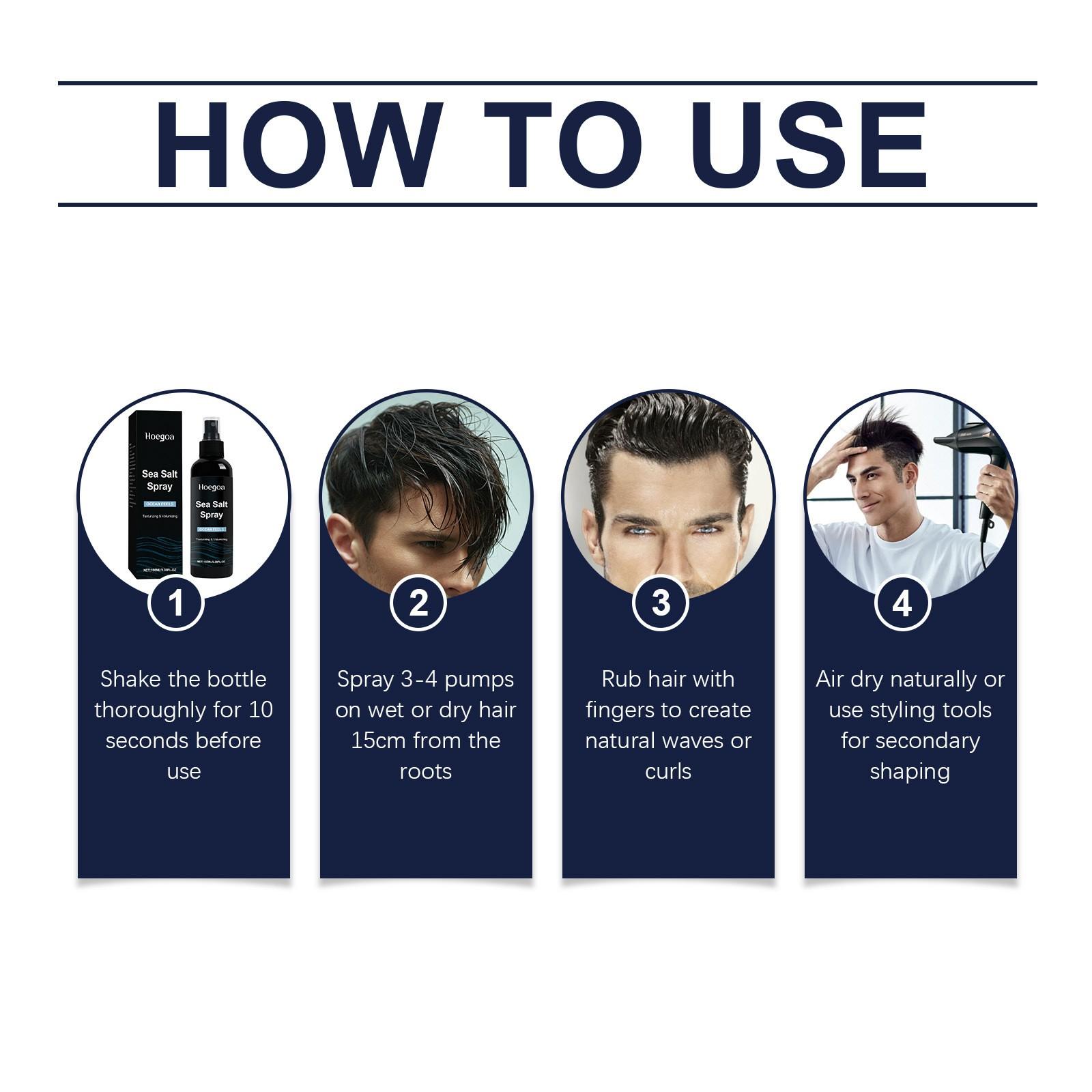 Hoegoa Men's Sea Salt Styling Spray, Haircare Gentle Lightweight Volumizing Long-Lasting Fresh Root Texture Care, Hair Gel for Volume & Shine, Daily Use