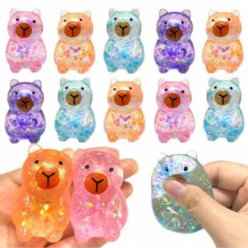 1/2/4 pack of sensory decompression toys, sparkling capybara squeeze toys, 4 colors, pinch music, cute maltose filled elastic capybara squeeze toys, birthday party gifts (color and style random)