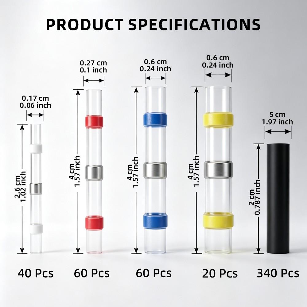 520PCS Heat Shrink Solder Seal Wire Connectors Kit | Waterproof Solder Sleeve Butt Splice Connectors with Heat Shrink Tubing | Automotive Marine Electrical Wire Repair Set AWG 26-10 Wiring Kit