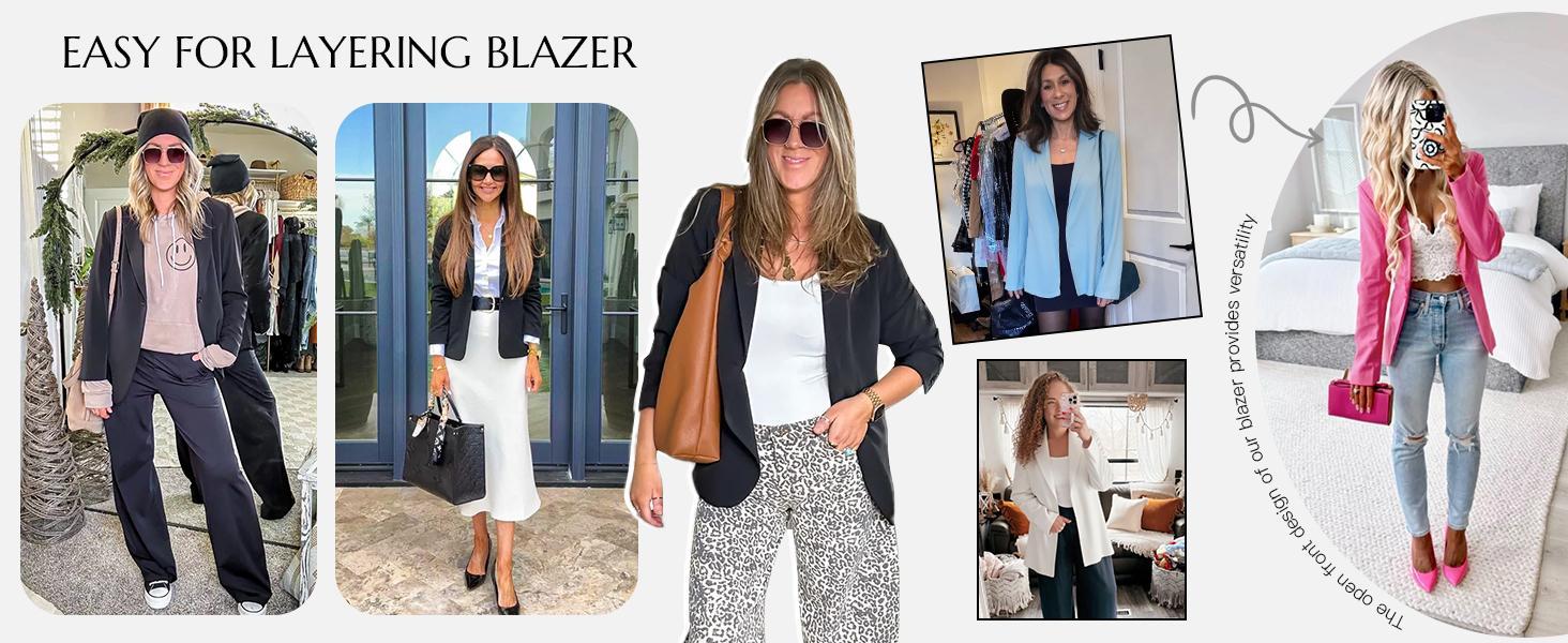 Imily Bela Womens Casual Long Sleeve Blazers Solid Color Knit Blazer Work Office Open Front/Button Down Blazer Jacket Formal Essential