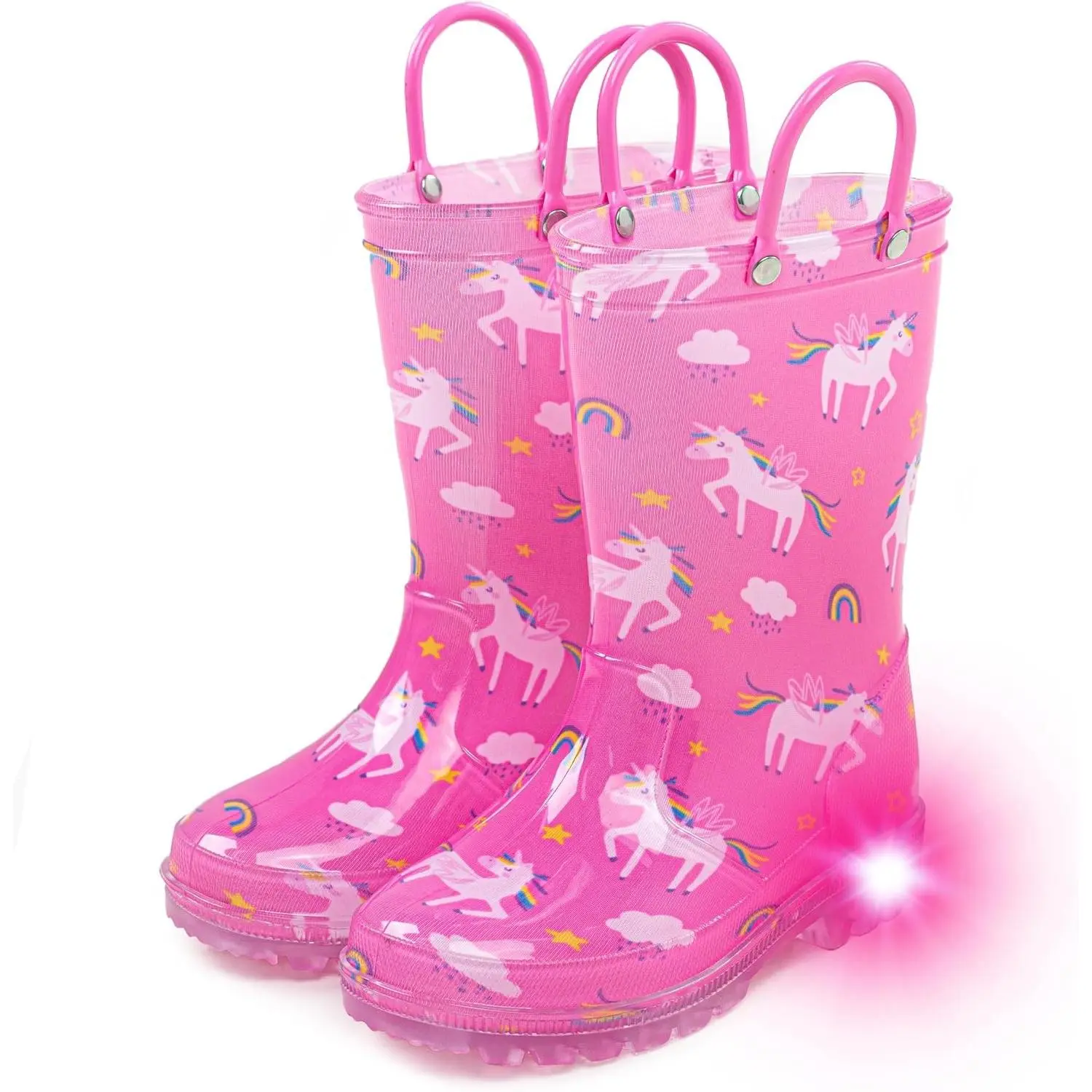 Toddler Rain Boots Waterproof Rubber Kids Boots for Girls and Boys with Fun Patterns and Easy-On Handles(Gift)