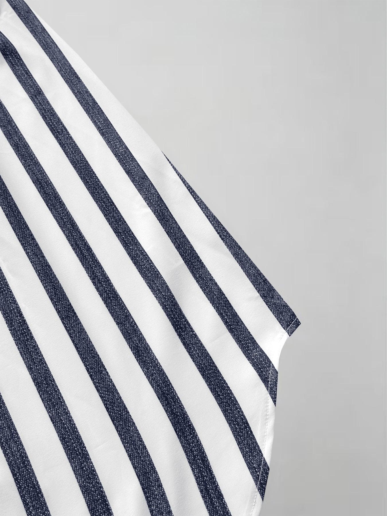 Summer Lightweight Loose Striped Long Shirt Dress, Casual Dress, Women's Comfortable Stylish Collared Three-Quarter Sleeve Pocket Dress, Comfortable and Stylish