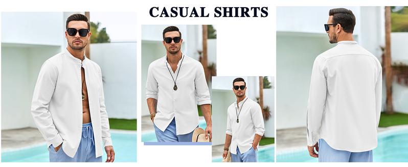 “Valentine's Day gifts” Runcati Men's Linen Shirt Button Down Long Sleeve Cotton Beach Band Collar Casual Summer Shirts “Valentine's Day gifts” Runcati Men's Linen Shirt Button Down Long Sleeve Cotton Beach Band Collar Casual Summer Shirts