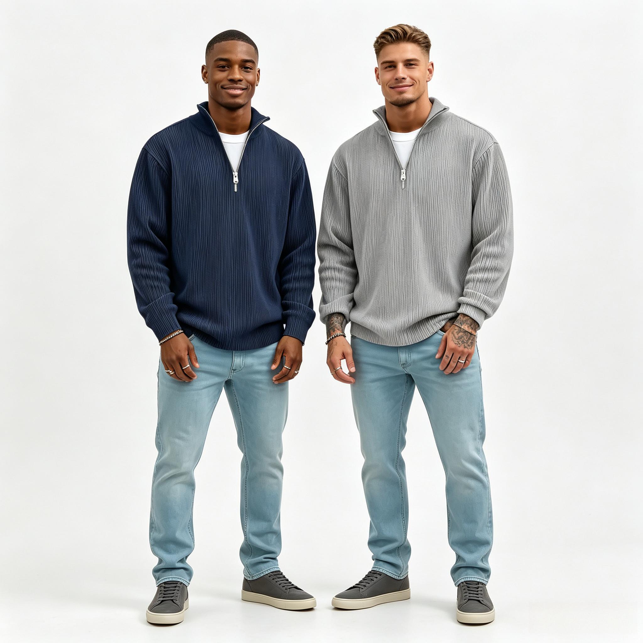 1/2 Pack Men's Corduroy Long-Sleeve Pullover with a Stand Collar and Quarter-Zip Closure, Designed as Versatile Clothing for Men for Everyday Casual Layering and Comfort. 1/2 Pack Men's Corduroy Long-Sleeve Pullover with a Stand Collar and Quarter-Zip Closure, Designed as Versatile Clothing for Men for Everyday Casual Layering and Comfort.