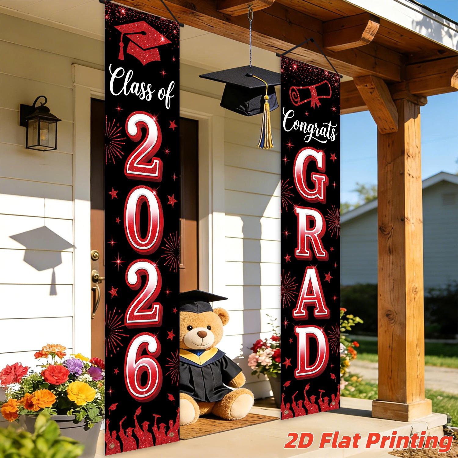 2dflat2 Graduation Banner Set, Gold Glitter, Cap & Diploma Elements, Perfect for 2026 Graduation Celebration, Campus Event Decor