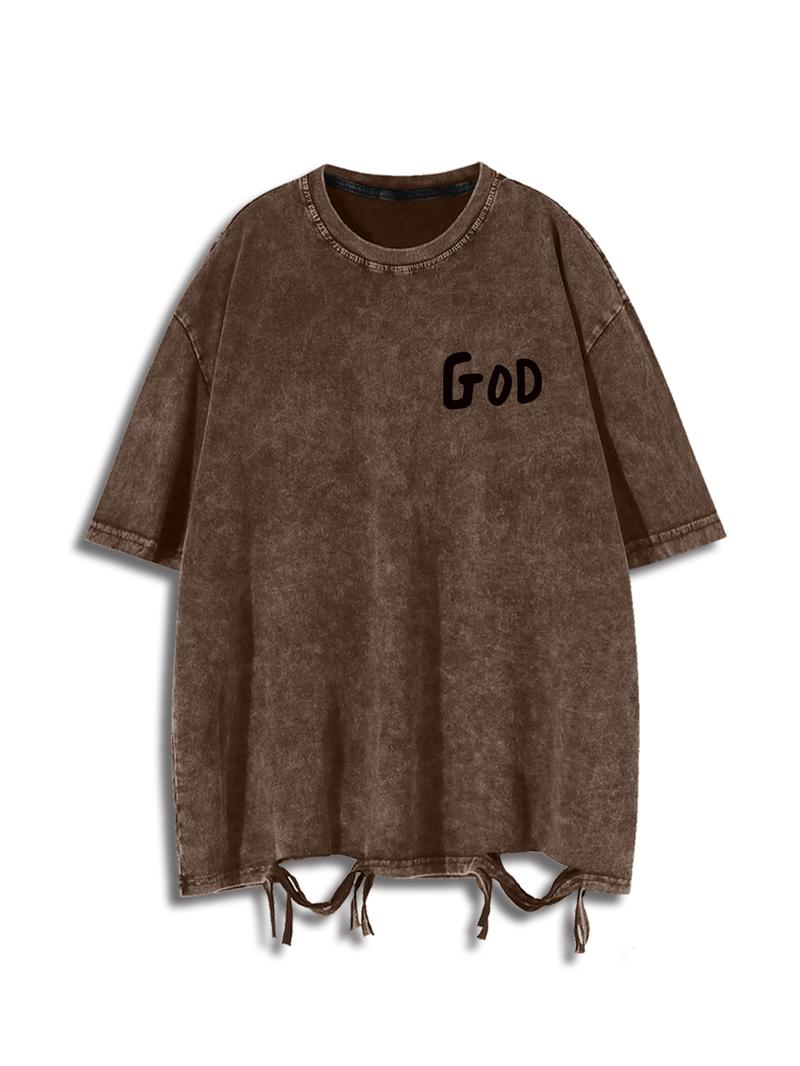 Unisex Men's Letter Print Short Sleeve Graphic Tee, Vintage Trendy Casual Double-sided Printed T-shirt for Daily Wear, Menswear for All Seasons, Top