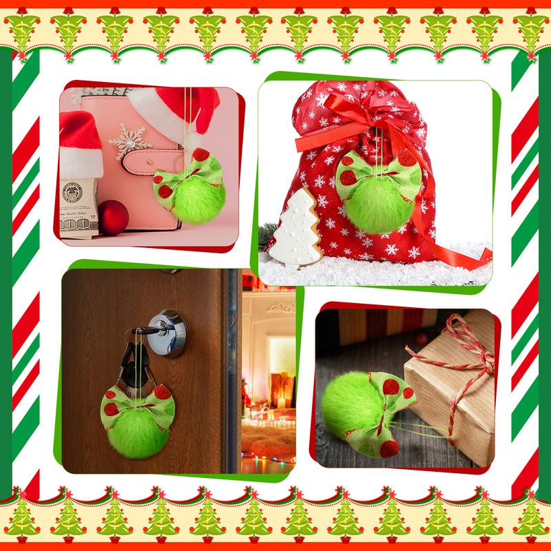 Christmas Clearance Sale Christmas Decorations Green Monster Christmas Ornament Christmas Balls, Shatterproof Glittering Christmas Tree Decoration, Funny Cute Lime Green Furry Hanging Ornament with Red Bow, Holiday Party Home Christmas Decor for Xmas Tree