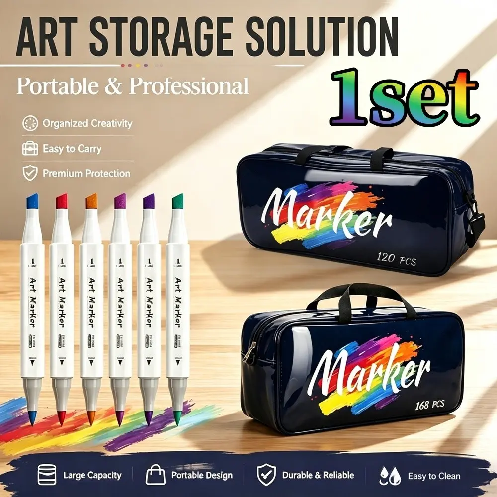 Foxfeel 120/168 Color Dual-Ended Alcohol Marker Set, Soft Brush Tip, Smooth Layering, Quick-Dry, Anti-Bleed, Professional Art Supplies