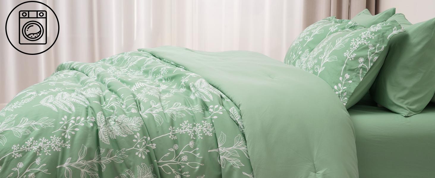 PHF Soft Printed Comforter Set, 3 counts/set Lightweight Botanical Floral Reversible Comforter with 2 Pillow Shams for All Seasons