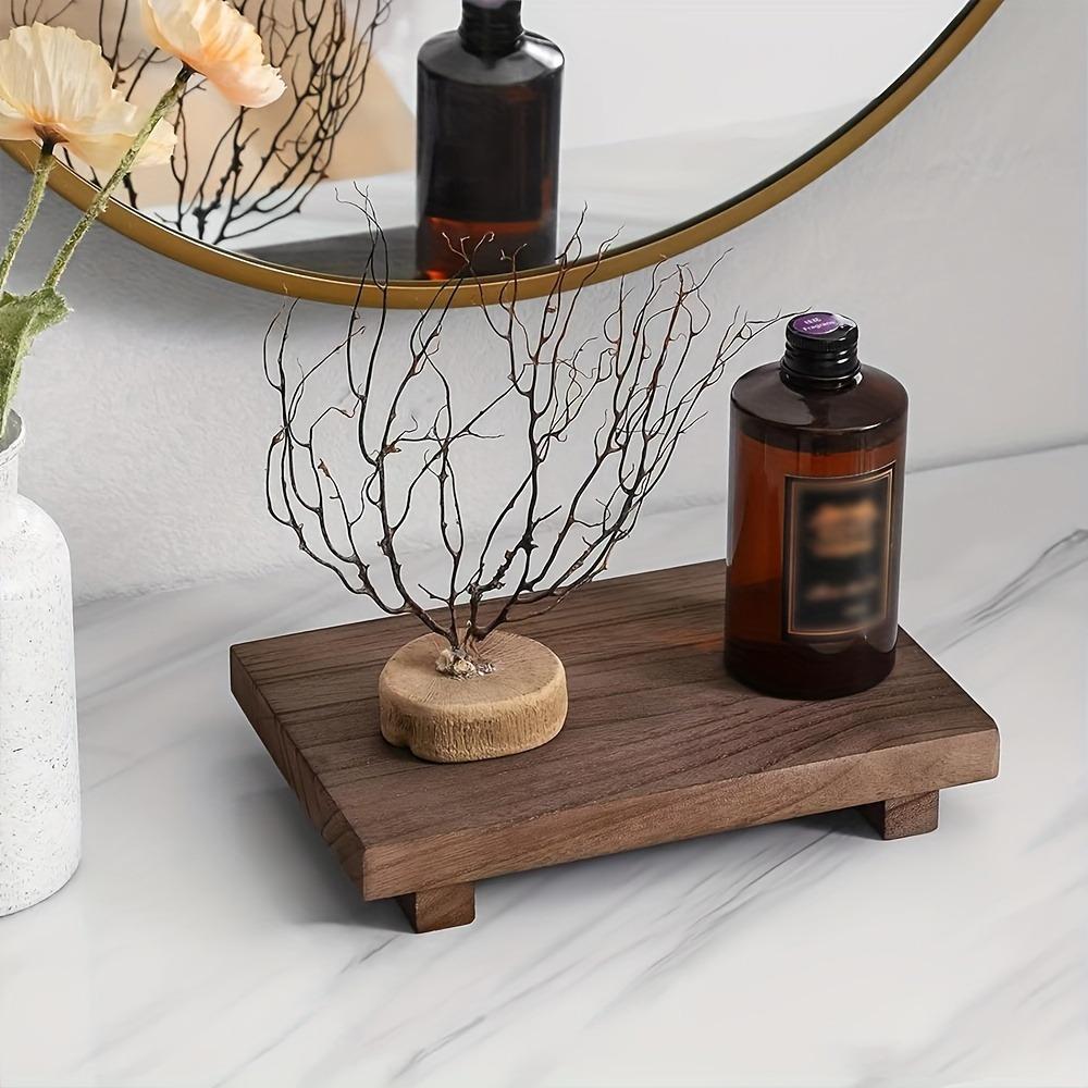 1pc Rustic Wooden Soap Dish, Solid Pattern Countertop Soap Holder, Bathroom Stand for Plant Bottle Decor, Home Decor Accessory, Bathroom Decoration Accessories