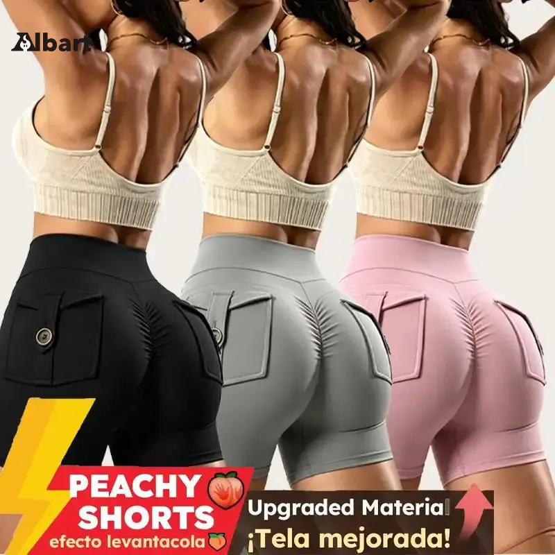 AIbart Women's Peachy Fitted Yoga Shorts, High-Waisted with Levantacola Effect, Breathable Sporty Activewear for Fitness, Universal, Elastic Waist, Fitted Cut, Fashion And Functionality, Polyester, Active Athletic Shorts, Elastic Sporty Shorts
