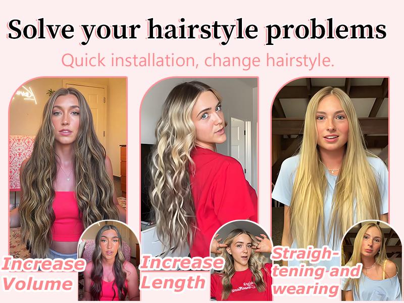 KooKaStyle Clip in Synthetic Hair Extensions Long Wavy 4PCS Thick Hairpieces to Chestnut Fiber Double Weft Natural Hair Extensions for Women