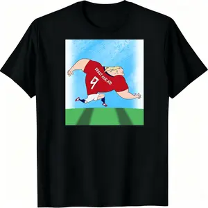 Erling Haaland Cartoon T‑Shirt, Norway National Team No.9 Tee, Football Fans Casual Cotton Short‑Sleeve For Men