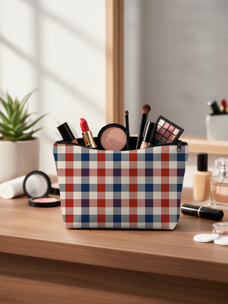 4th of July Stars Stripes Cosmetic Bag, Large Capacity With Lining Zipper Pocket, American Retro Portable, Lightweight Foldable Travel Toiletry Bag, Independence Day Gift