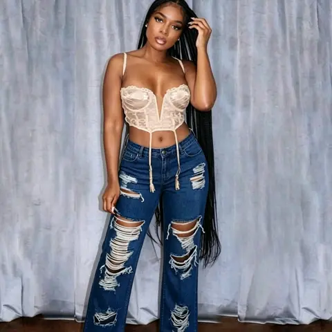 Women's Fashion Sexy Denim Jeans, Casual Durable Comfortable Fit Ripped Pants for Daily Wear, Stylish Women's Clothing, Streetwear, Stylish Distressed Design, Womenswear