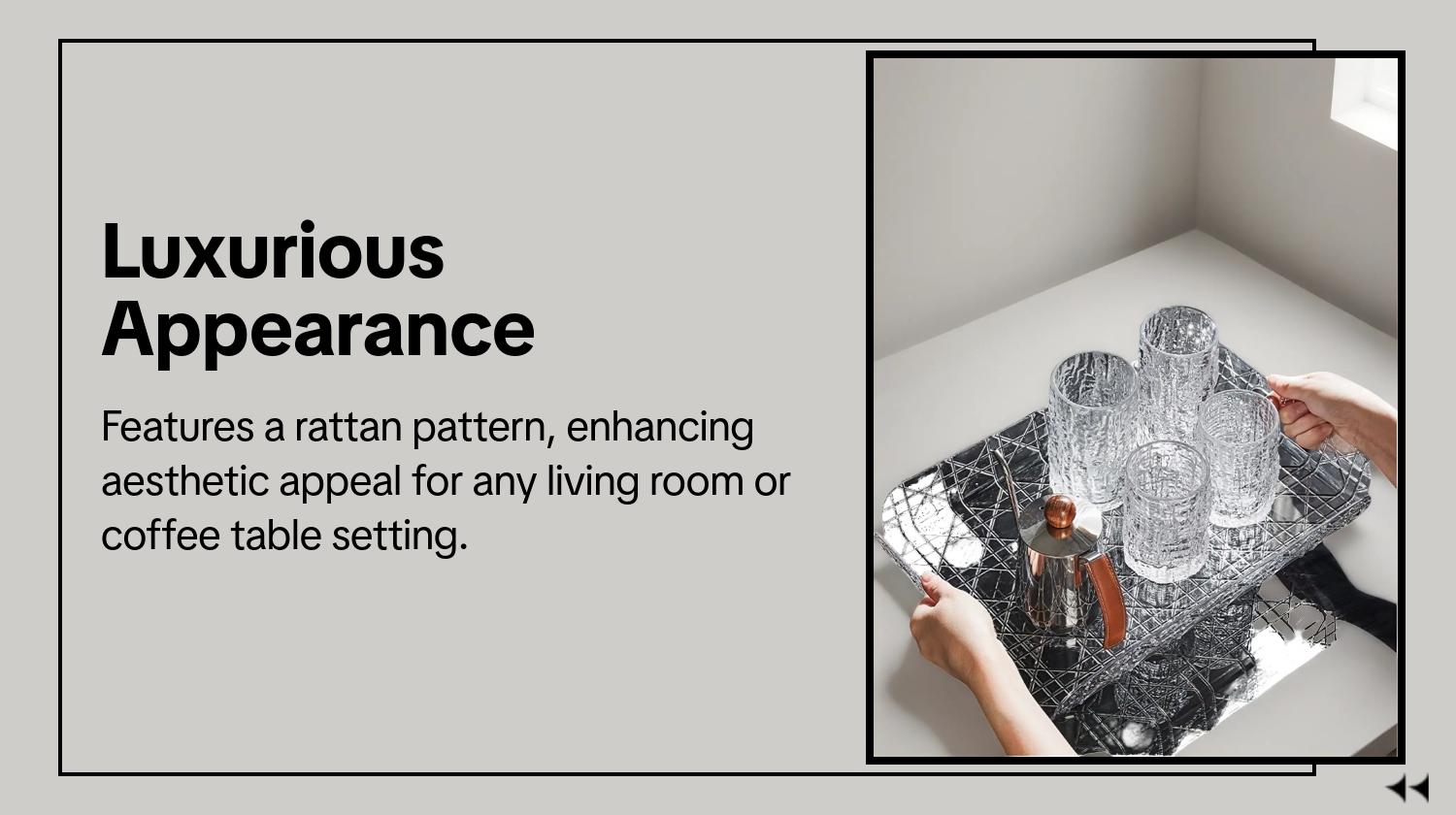 Luxury Rattan Pattern Tea Tray, High-End 2026 New Model, Rectangular Tray for Home, Living Room, Coffee Table, Beauty Accessories