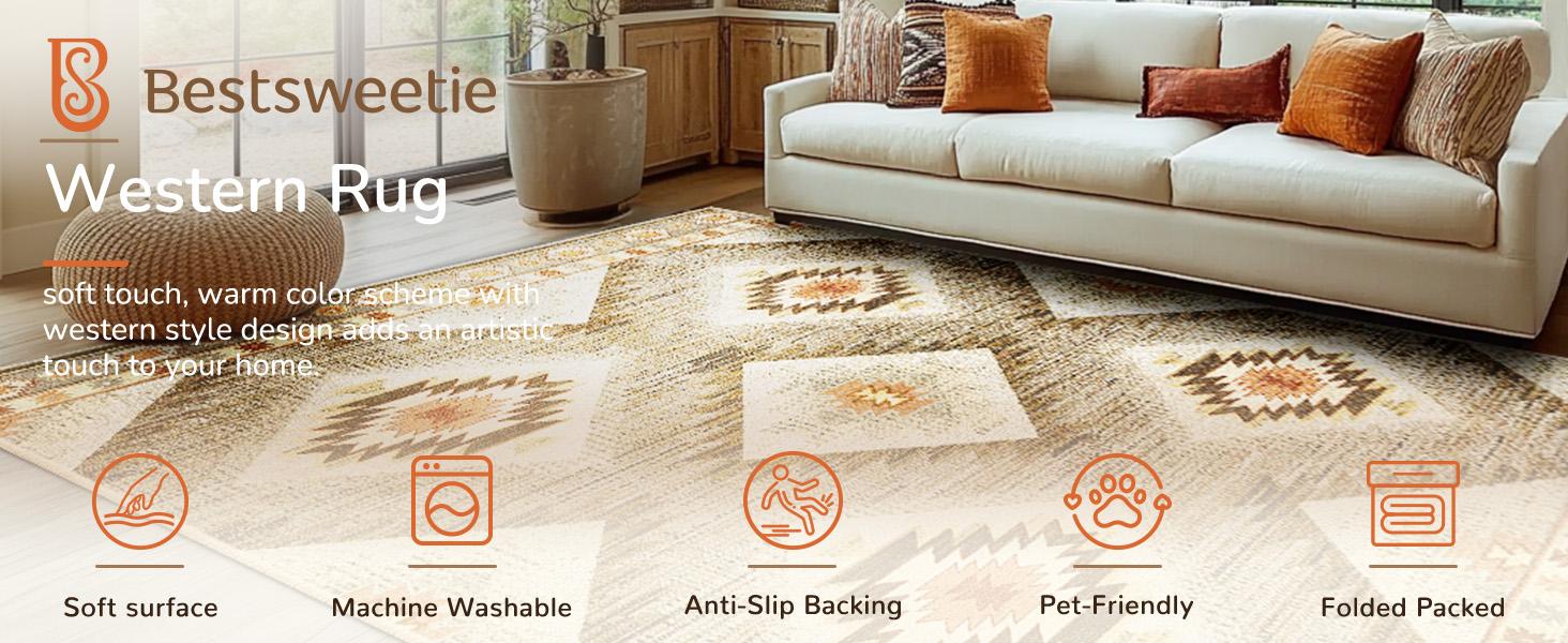 BESTSWEETIE 8*10/9*12/10*14 LARGE SIZE Washable Rugs for Living Room, Boho Rugs Area Rug Carpet Non-slip Large Area Rugs for Living Room Bedroom Indoor Outdoorfun