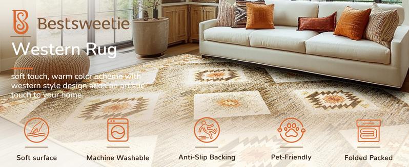 BESTSWEETIE 8*10/9*12/10*14 LARGE SIZE Washable Rugs for Living Room, Boho Rugs Area Rug Carpet Non-slip Large Area Rugs for Living Room Bedroom Indoor Outdoorfun