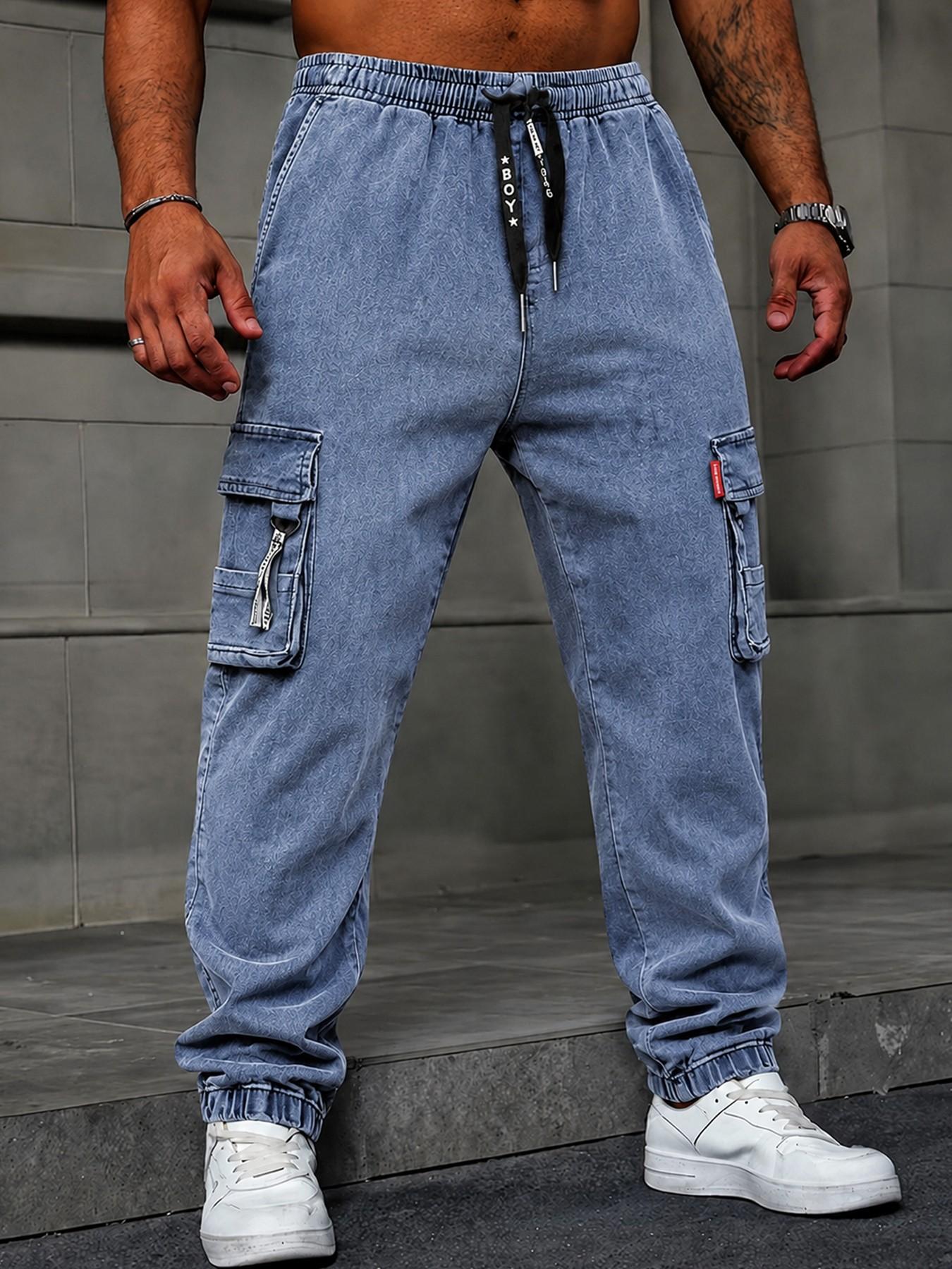 Teen Boys American Retro Loose Jeans, Campus Daily Street Skateboard Wide Leg Long Pants, Fashion Slim-Fitting All Seasons