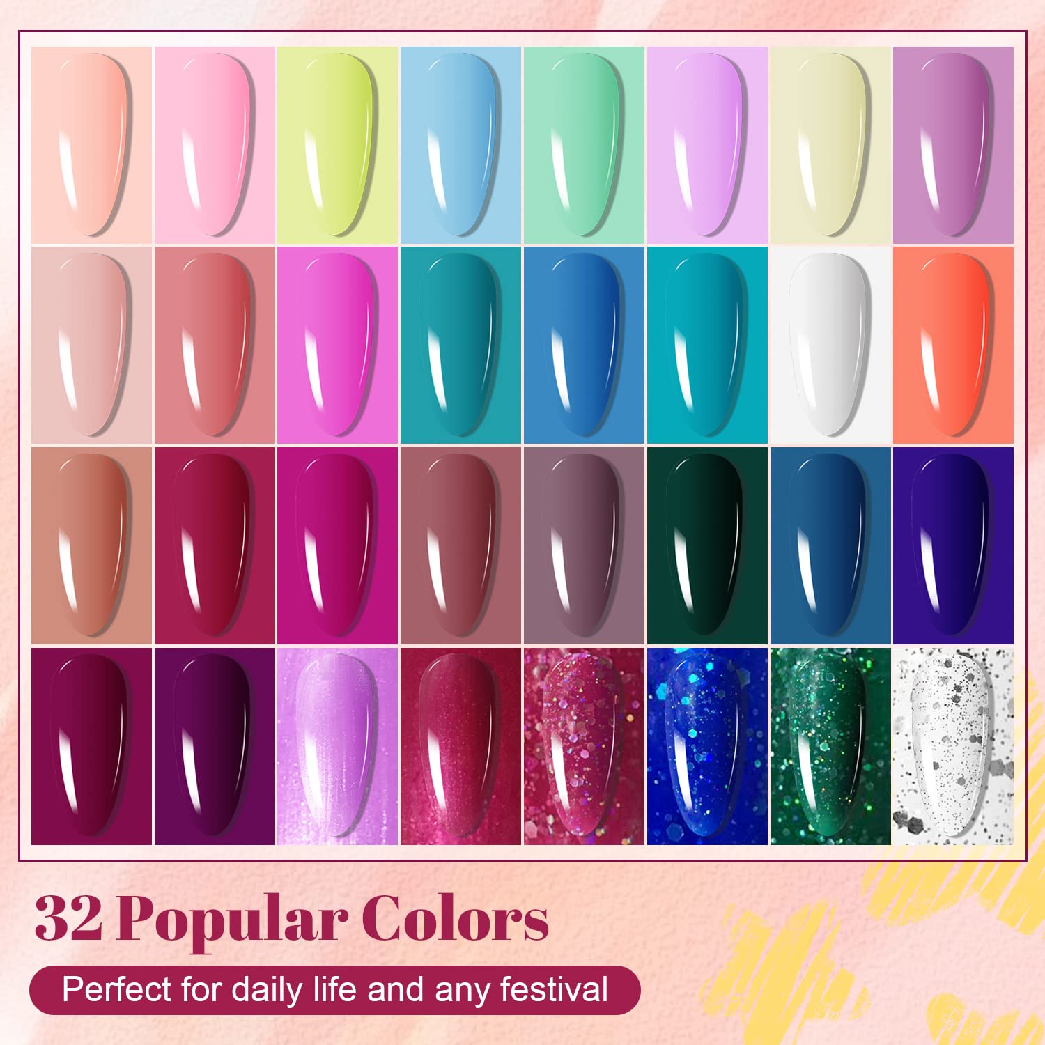 JODSONE 35 PCS Gel Nail Polish Starter Kit UV Light and Dark Series Gel Nail Set No Wipe Base Matte and Glossy Top Coat All Kinds of Manicure Tools