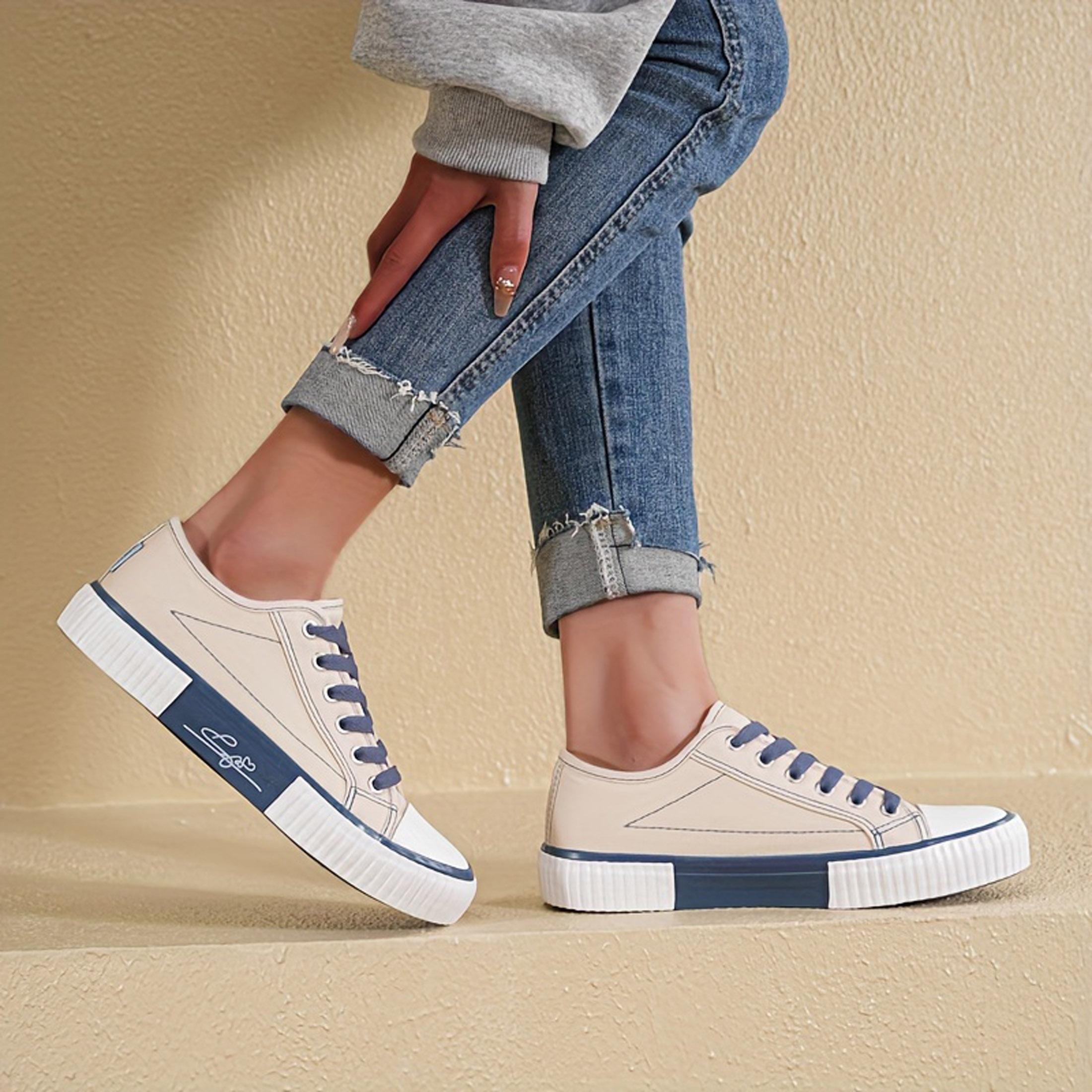 Women's Casual Fashion Sneakers Low Top Round Toe Lace-Up Shoes, Fabric Upper & Inner, Rubber Sole Flat Sports Footwear Women's Casual Fashion Sneakers Low Top Round Toe Lace-Up Shoes, Fabric Upper & Inner, Rubber Sole Flat Sports Footwear