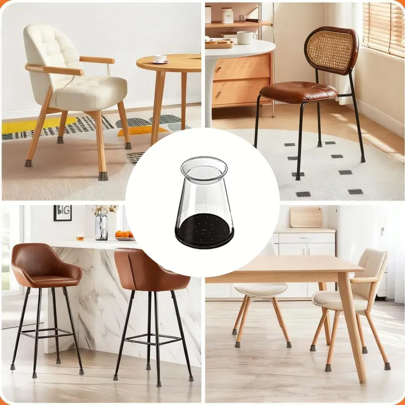 32-Piece Transparent Silicone Chair Leg Covers, Protector, Anti-Slip Wear-Resistant, Noise Reduction, Suitable for Wooden Floors, Dining Tables, Bar Stools