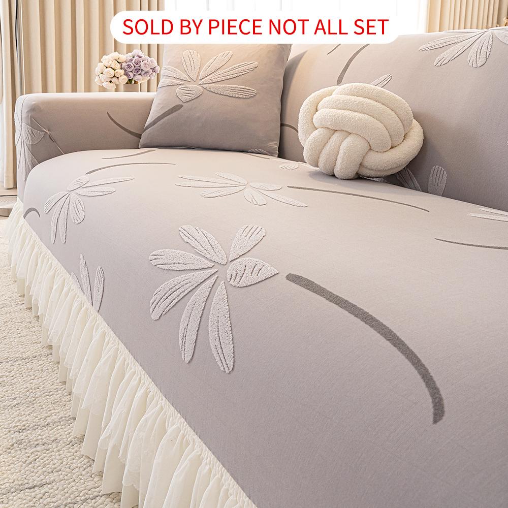 Stretch Sofa Slipcover 1 Piece, Soft Polyester Spandex Jacquard Fabric, Elastic Bottom, Furniture Protector with Skirt