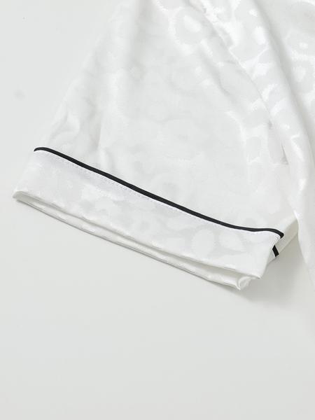 Women's Leopard Print Contrast Trim Lapel Neck Pajama Two-Piece Set, Comfort PJ Set, Short Sleeve Button Up Top & Shorts PJ Set, Casual Sleepwear Set for Women