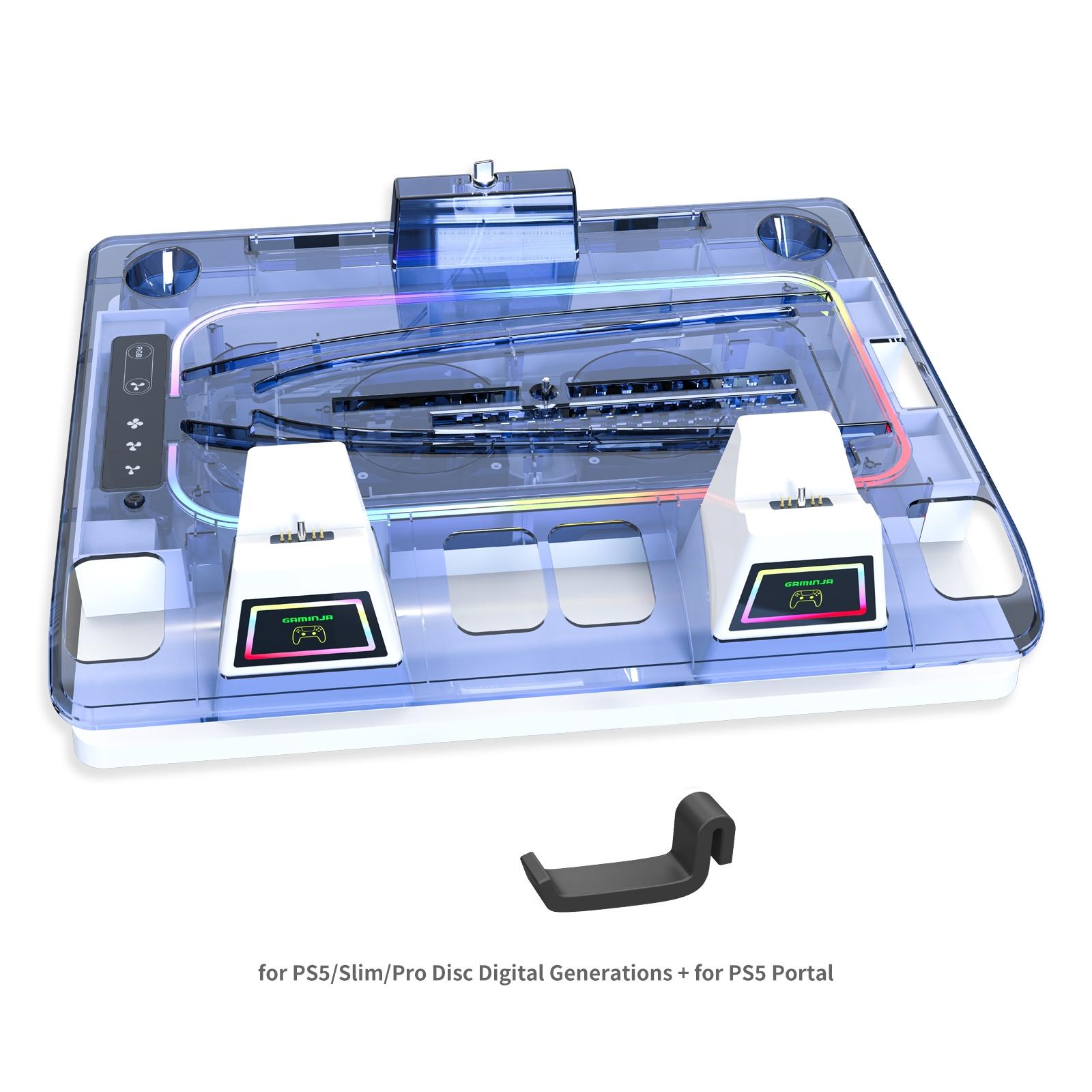 Gaming Console Charging Base, Dual Charging Stand with Earphone Hook, Vertical Cooling Support, Console Accessories for PS5 Controller, Charging Dock Accessories