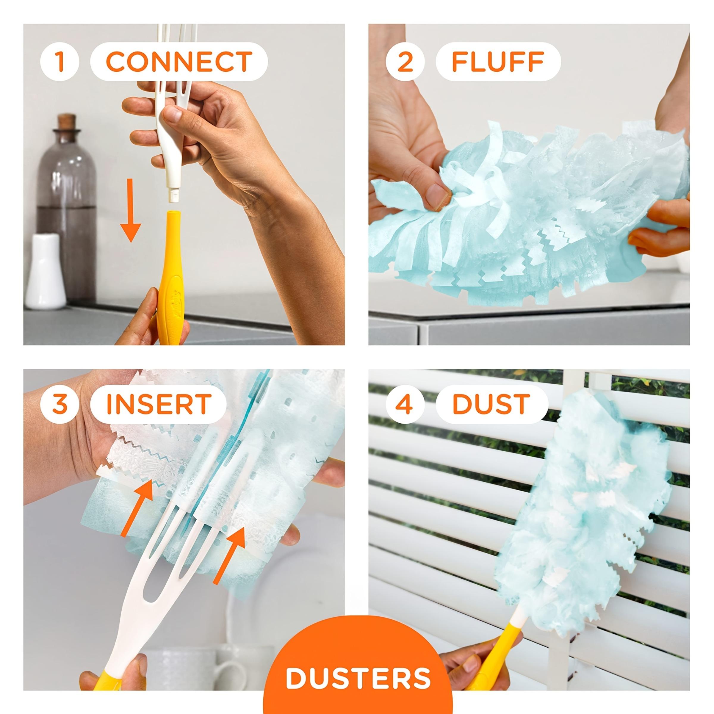 10 pieces of electrostatic, single-use dust removal devices with feather dusting heads and glass fiber brushes – convenient for cleaning electronics, furniture, ceiling fans, bedrooms, kitchens, and rooms (excluding the handles) Disposable Dusters