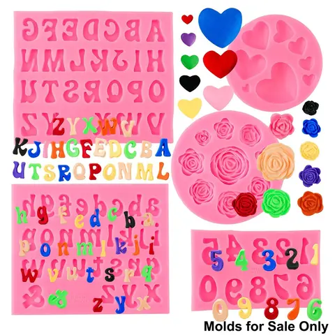 5PC Silicone Mold Set, Alphabet Numbers Hearts Flowers Baking Molds, Food-Grade Deep Cavity Molds For Chocolate, Fondant, Polymer Clay, Candy & Cake Decorating, Reusable Chocolate Mold, Baking Supplies, Baking Tools