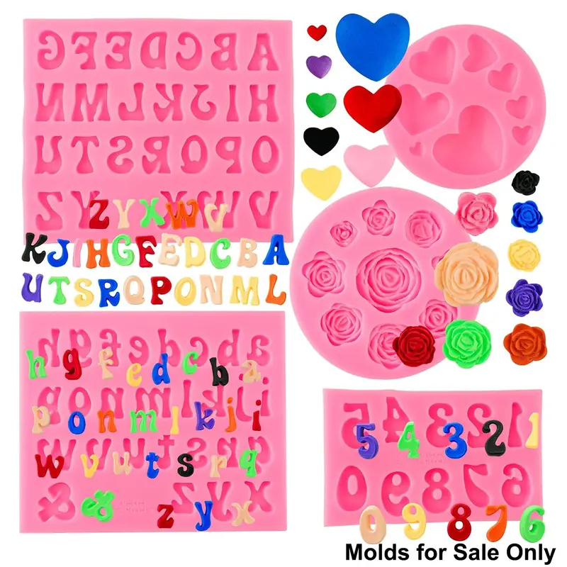 5PC Silicone Mold Set, Alphabet Numbers Hearts Flowers Baking Molds, Food-Grade Deep Cavity Molds For Chocolate, Fondant, Polymer Clay, Candy & Cake Decorating, Reusable Chocolate Mold, Baking Supplies, Baking Tools