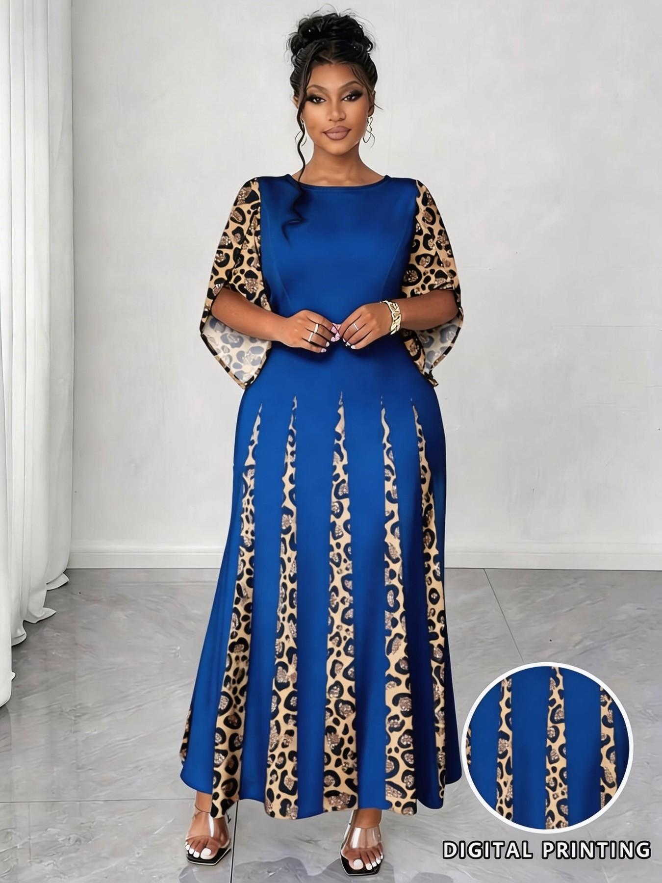 blue leopard print dress plus size CurveWow Wrap Midi Dress Blue Leopard – Curvewow main image 0